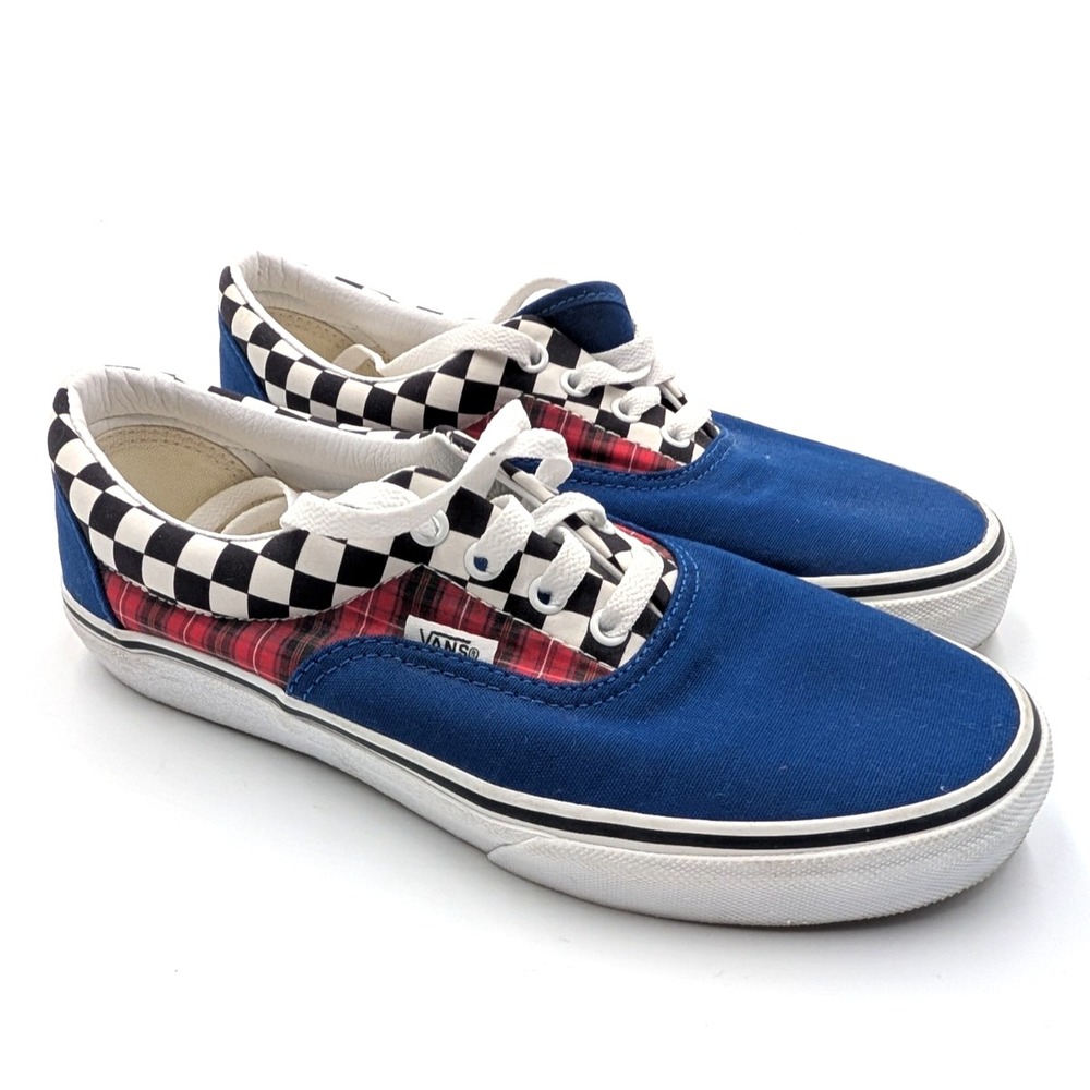 Vans Era Plaid Checkerboard Sneakers Blue Kids Size 6.0 Lace Up Shoes Excellent